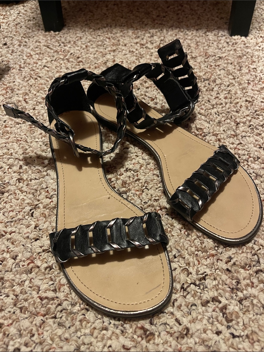 Black Braided Ankle-Strap Sandals - Women